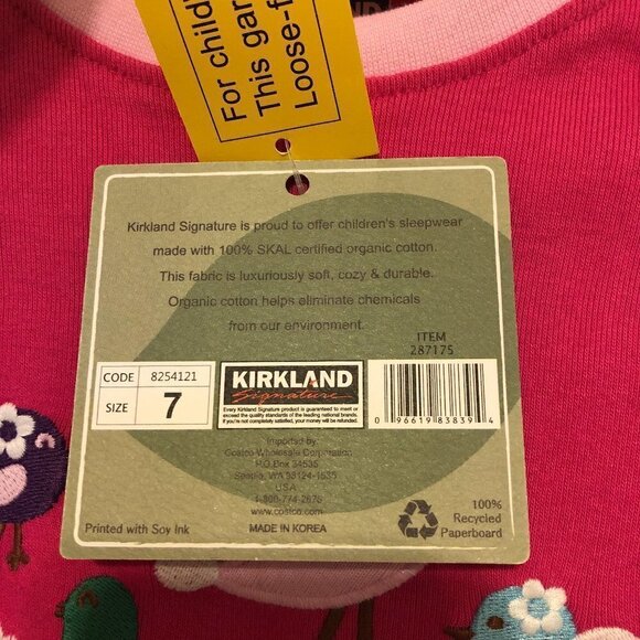 KIRKLAND SIGNATURE Pajama Top Girls Size US7 Pink 100% Organic Cotton Bird - Picture 5 of 9